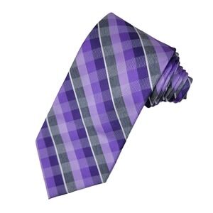 Van Heusen Check Necktie Men Purple Gray White Checkered Wedding Work Sharp Tie